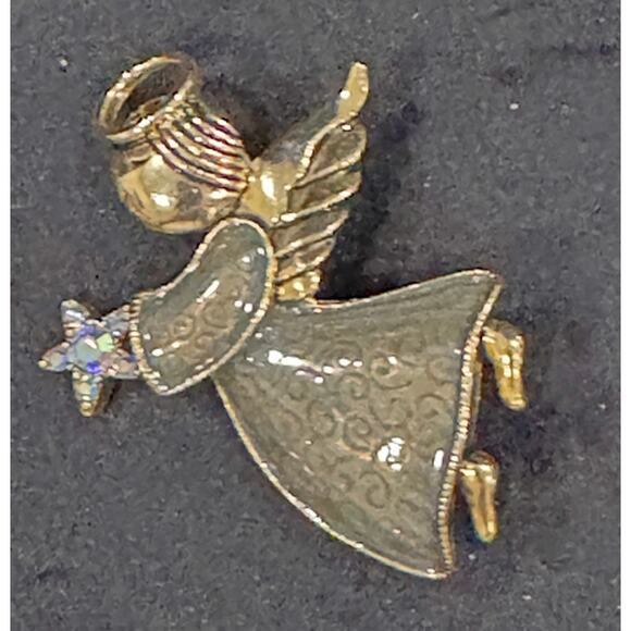 None Jewelry - Very CuteVintage Christmas Angel Pin Gold-Tone Holiday Brooch CP127